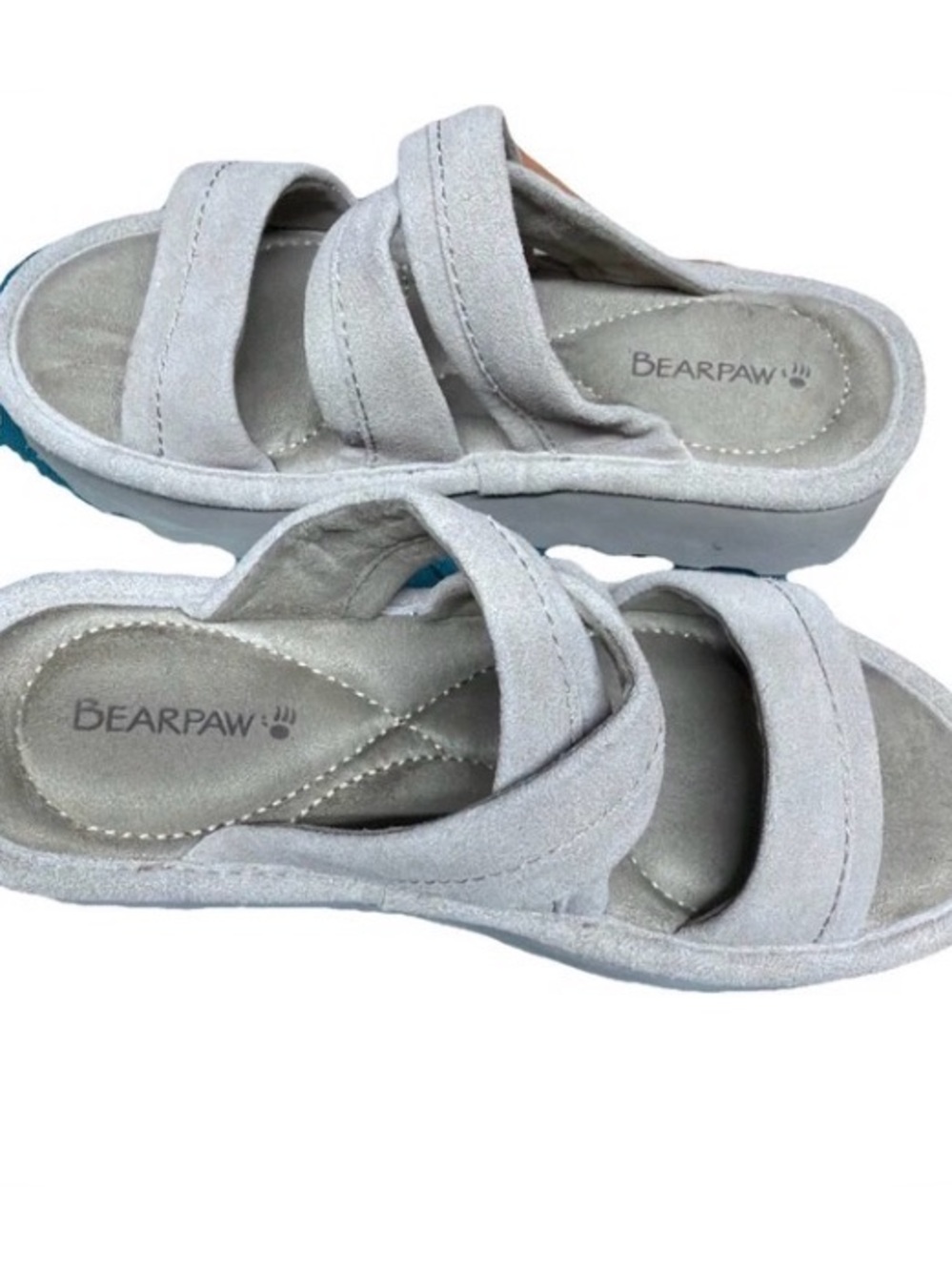 BearPaw Women's Light Gray Suede Wedge Slide Sandals